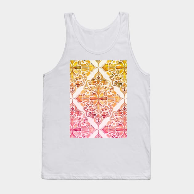 Sunset Art Nouveau Watercolor Doodle Tank Top by micklyn